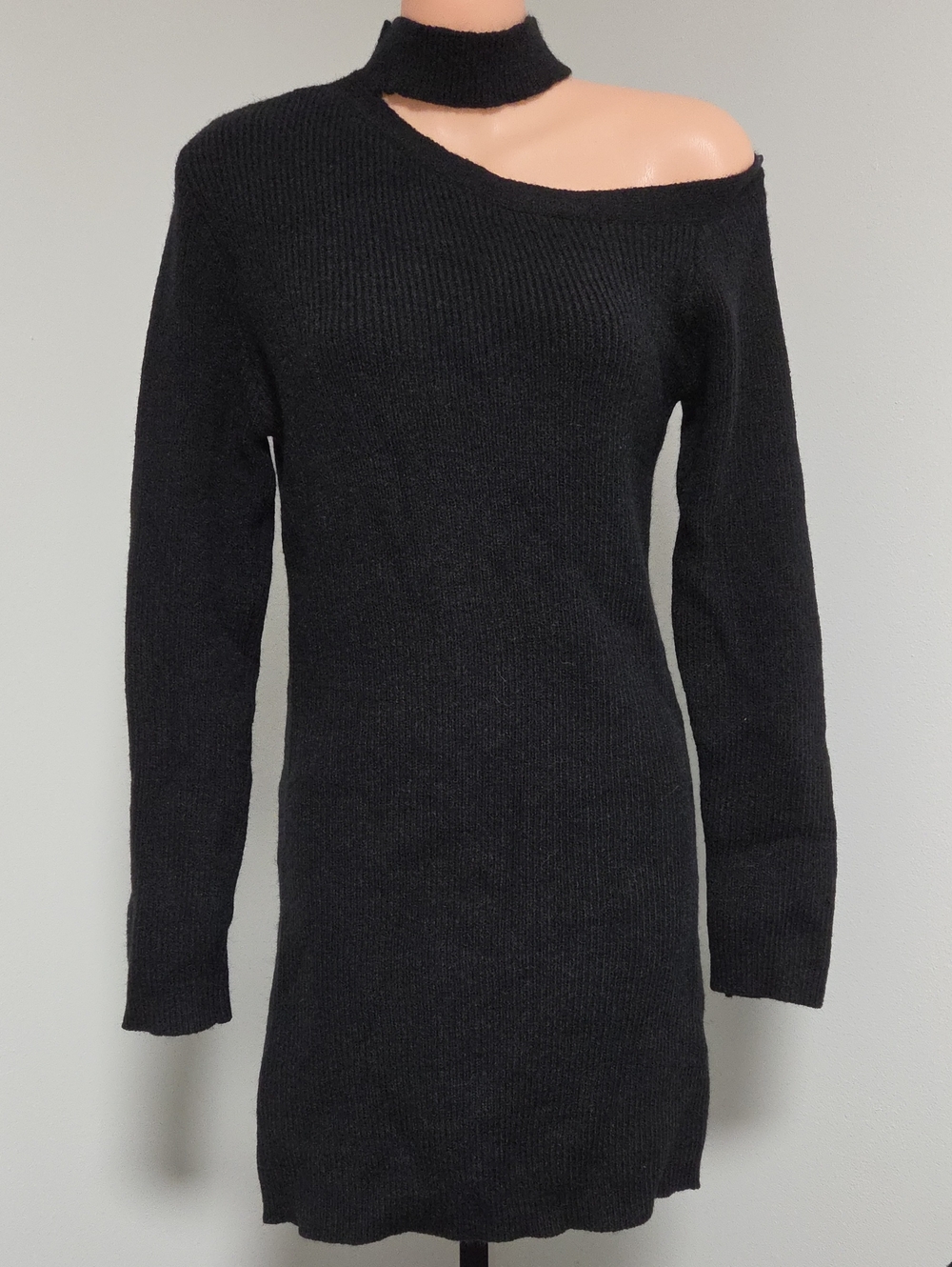 SHEIN Black One-Shoulder Knit Sweater Dress